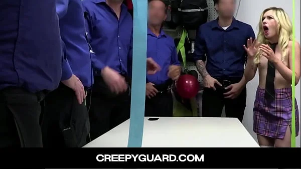 CreepyGuard-Shoplifter Minxx Marley taking the officers man meats one at a time into her mouth and pussy