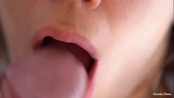 Her Soft Big Lips And Tongue Cause Him Cumshot, Super Closeup Cum In Mouth