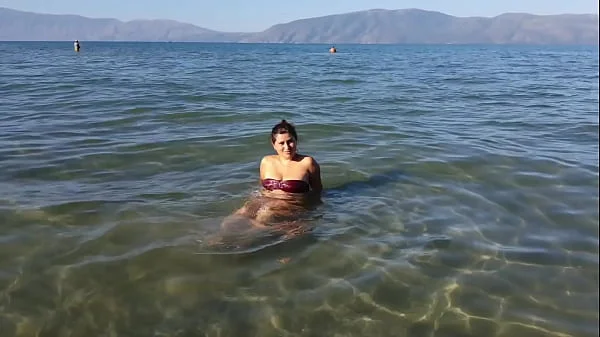 Spied, Touched and Cum on her Face on the Beach. GIRL SHOK