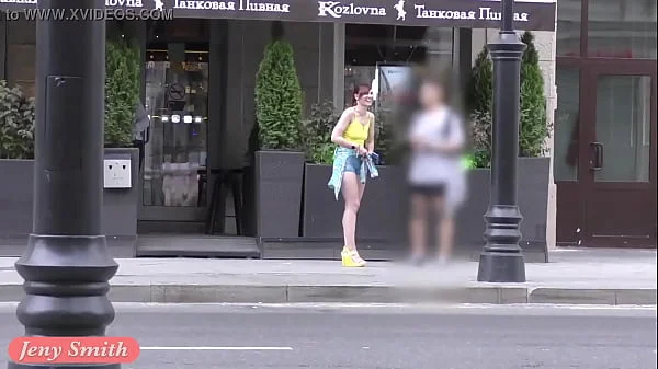 Jeny Smith walks in public with transparent shorts. Real flashing moments