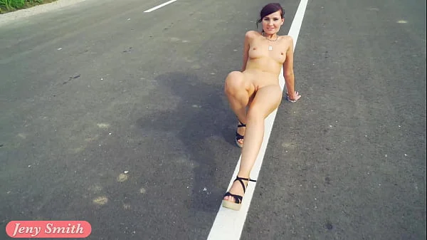 Doroga: Jeny Smith solo naked on the road. Teasing you