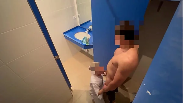 I surprise the gym cleaning girl who when she comes in to clean the toilet she catches me jerking off and helps me finish cumming with a blowjob