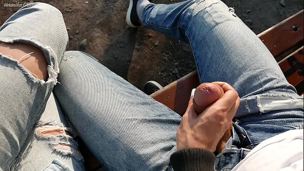 Girl Was Surprised To See Guy Jerking Off Dick In The Park And Made Him Cum