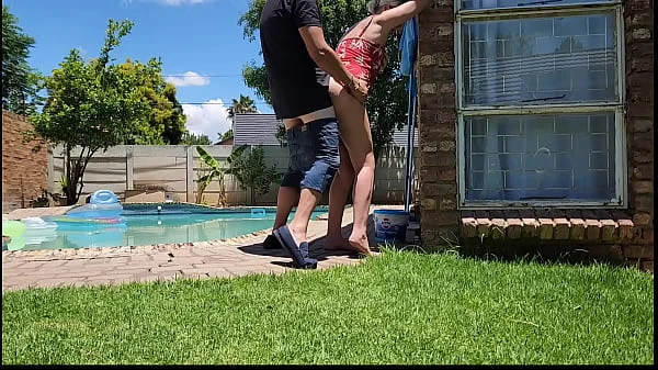 Helping my neighbors wife with her swimming pool,,standing outdoor upskirt fuck