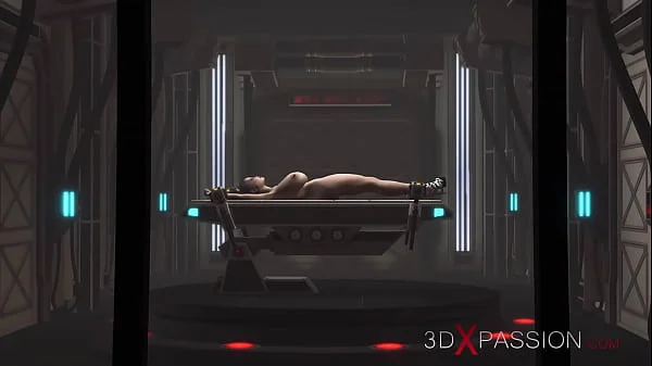 Extreme fuck. A super sexy brunette in cuffs gets fucked by BBC in the sci-fi lab