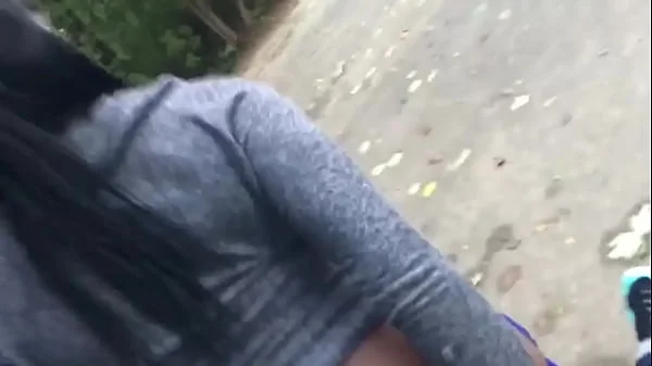 Babe bouncing on dick in public