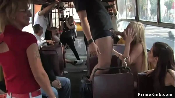 Blonde gets facial in public bus