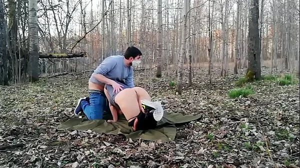 Sex on nature with corona mask