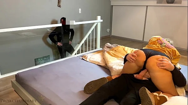 housewife cheating with neighbor - husband watches and gives her a second cum fill