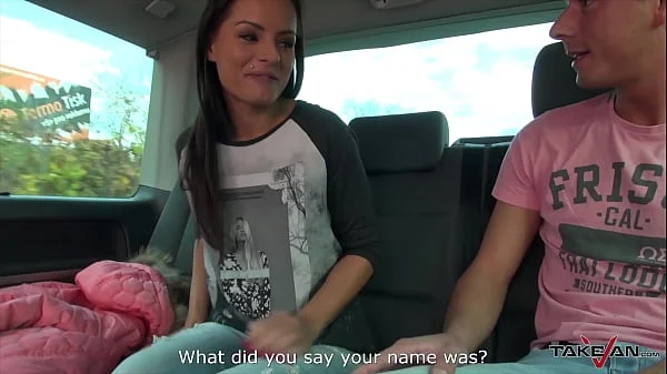 Sexy babe is taken into the fuck van and getting horny dick and swallow cum