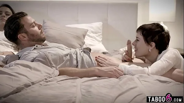 Husband fucking the MILF care taker of disable wife right next to her