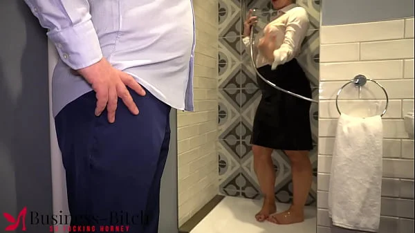 wet business trip - secretary has soapy shower fun with her boss wearing her hot business suit - Business-Bitch